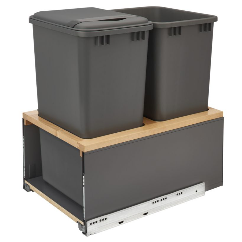Double 50 QT Bottom-Mount LEGRABOX Pull Out Waste Container with BLUMOTION Soft-Closing, Orion Gray/Natural Maple