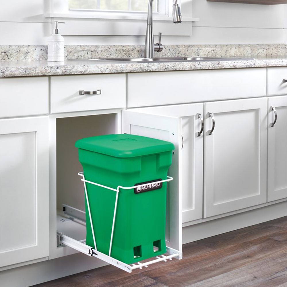 Single 24 QT Bottom-Mount Waste Container Pullout, Green