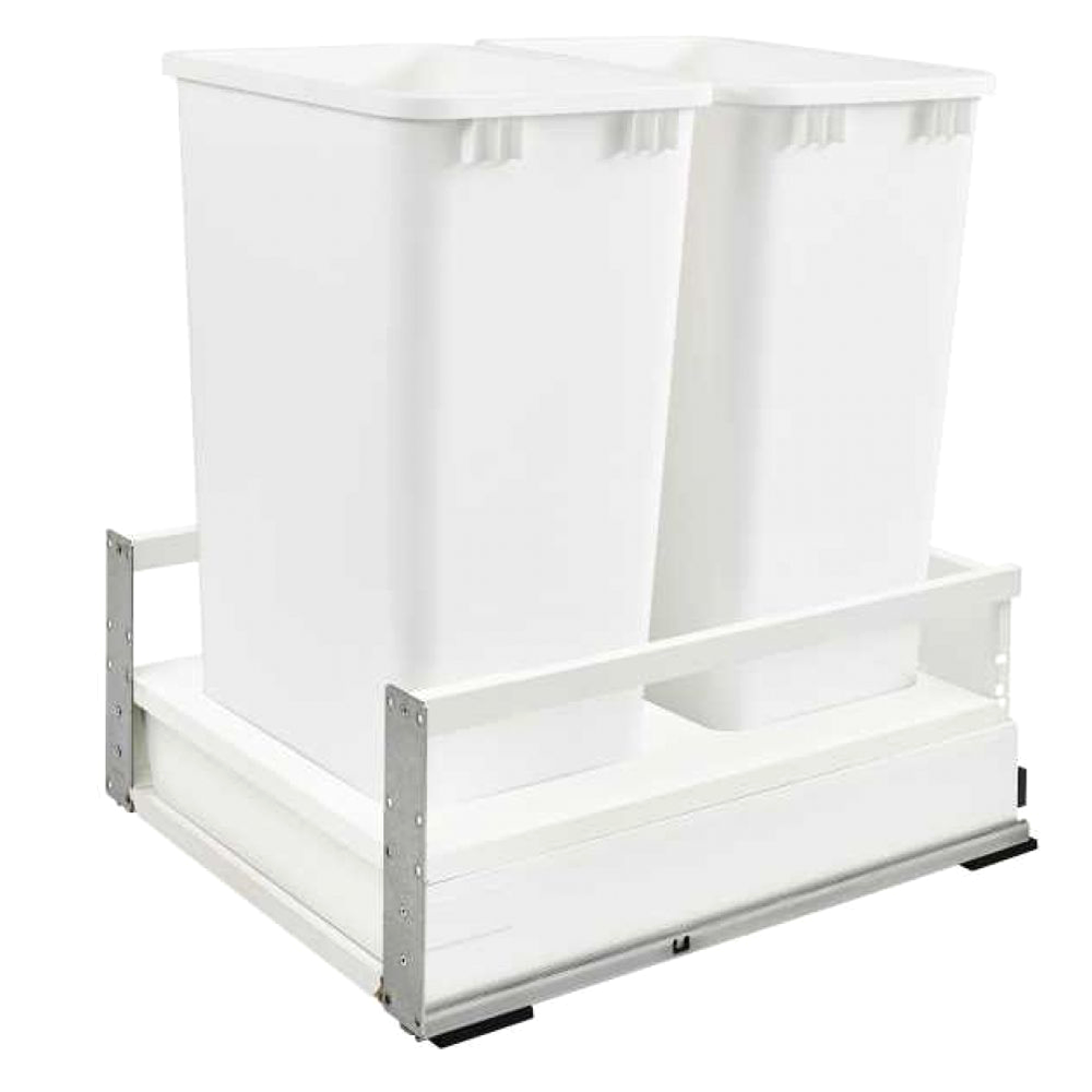 Double 50 QT Bottom-Mount Waste Container Pullout with Blum Servo-Drive, White