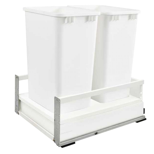 Double 50 QT Bottom-Mount Waste Container Pullout with Blum Servo-Drive, White