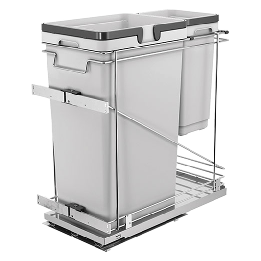 Double 50 QT/11 QT Bottom-Mount Waste Container Pullout with Adjustable Bracket, Gray