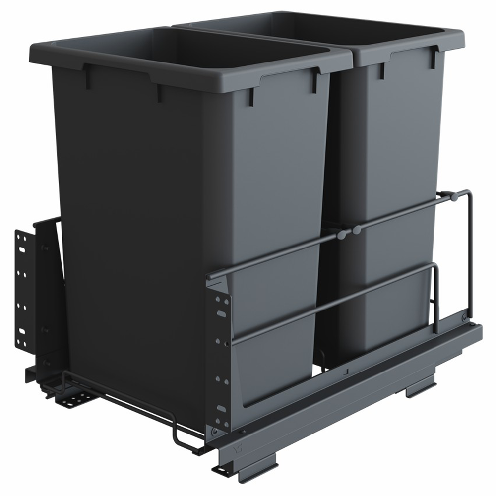 Bottom Mount Saphir Double Bin Carriage for 18" Cabinet Opening, Carbon Steel Gray