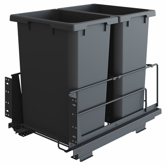 Bottom Mount Saphir Double Bin Carriage for 18" Cabinet Opening, Carbon Steel Gray