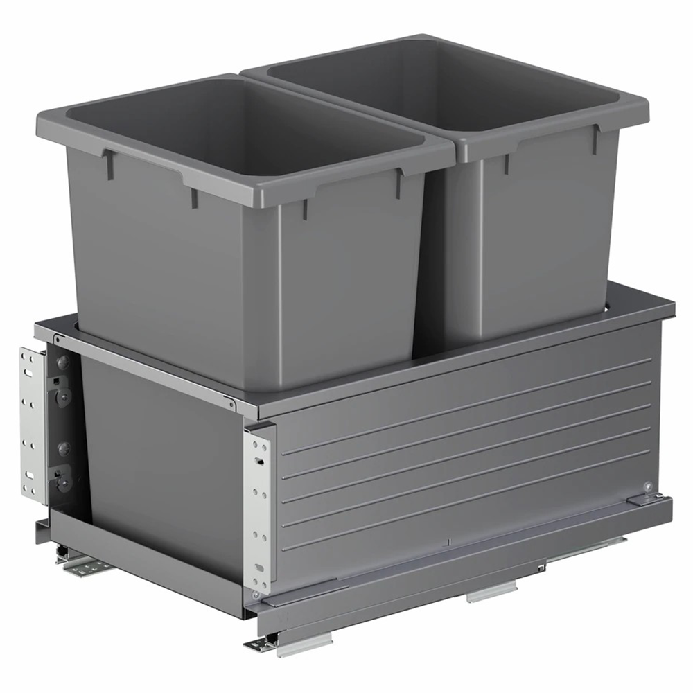 Bottom Mount Planero Double Bin Carriage for 18" Cabinet Opening, Carbon Steel Gray