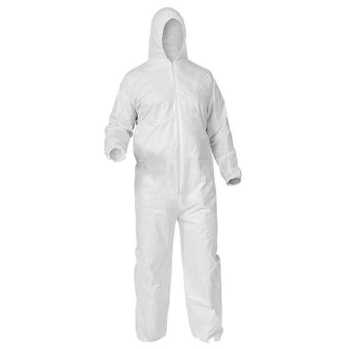 Heavy-Duty Polypropylene Disposable Coverall Hood with Elastic Waist/Wrists/Ankles, Large, White
