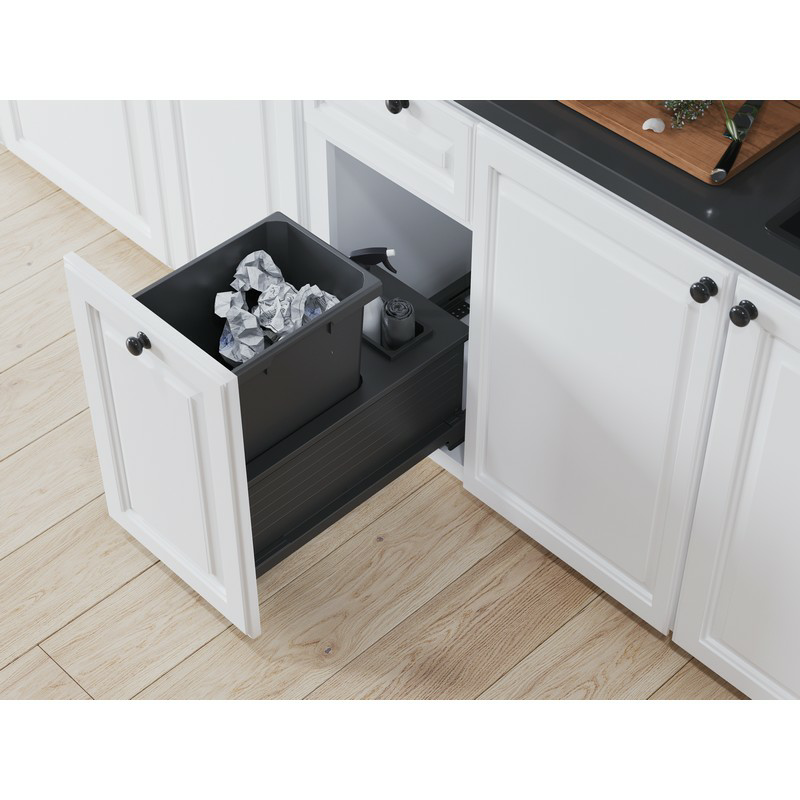 Single 35 Qt Bottom Mount Planero Waste Container Pullout with Soft-Closing and Maple Side Panel, Gray