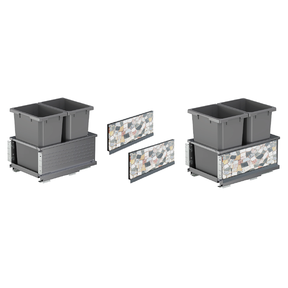 Double 35 QT Bottom-Mount Planero Waste Container Pullout with Soft-Closing and Maple Side Panel, Gray