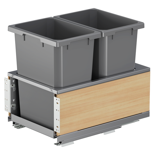 Double 35 QT Bottom-Mount Planero Waste Container Pullout with Soft-Closing and Maple Side Panel, Gray