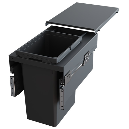 Single 31 QT Top-Mount Waste Container Pullout with Soft-Closing for Frameless, Gray