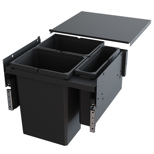 Triple Bin 31 QT Double and 10 QT Single Top-Mount Waste Container Pullout with Soft-Closing for 1-1/2" Face Frame, Gray, 19-3/64" Height