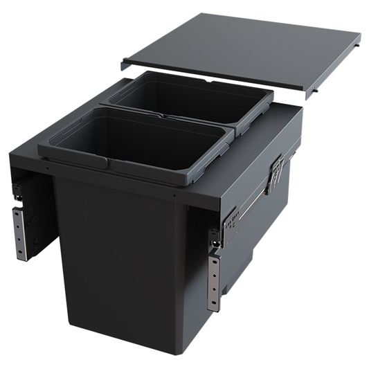Double 31 QT Top-Mount Waste Container Pullout with Soft-Closing for Frameless, Gray, 19-31/64" Width